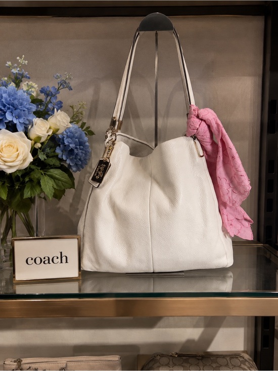 Coach Handbags - Coach White Leather Shoulder Bag with Pink Scarf Accent